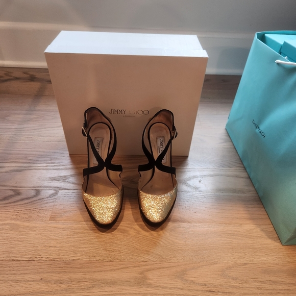Gold and black Jimmy Choo heels - Picture 1 of 5